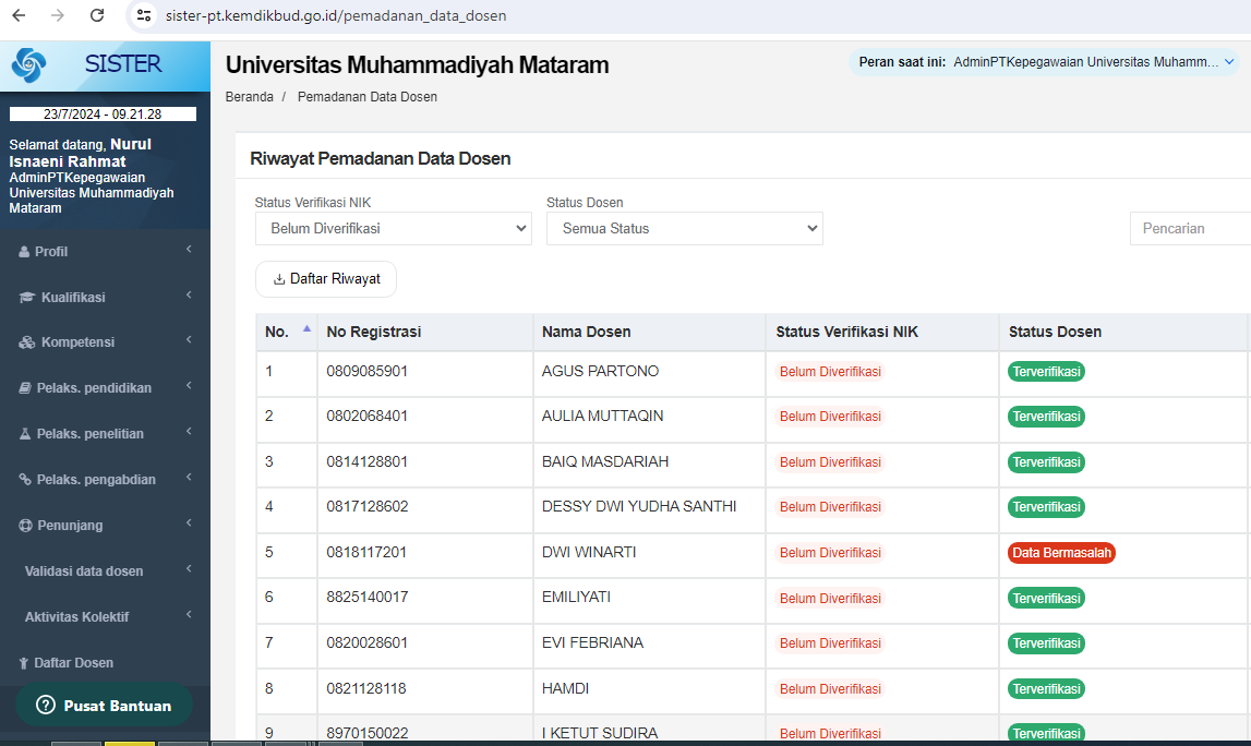 Pemberitahuan Pemadanan Data Dosen