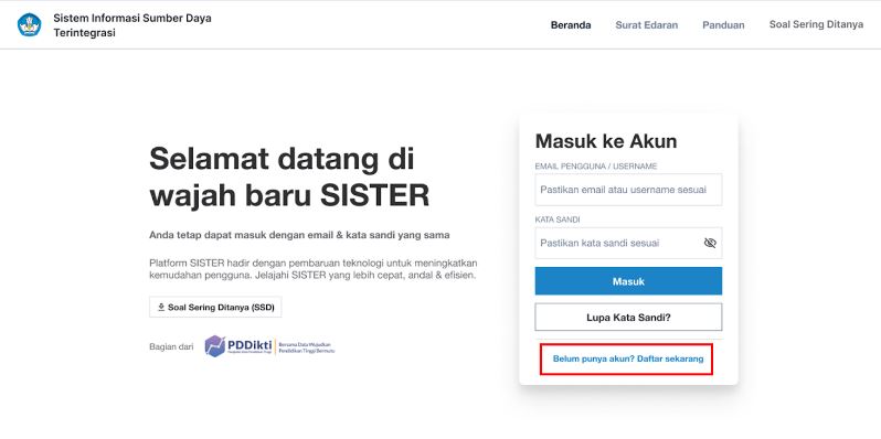 Pemberitahuan Tindak Lanjut Registrasi Akun SISTER